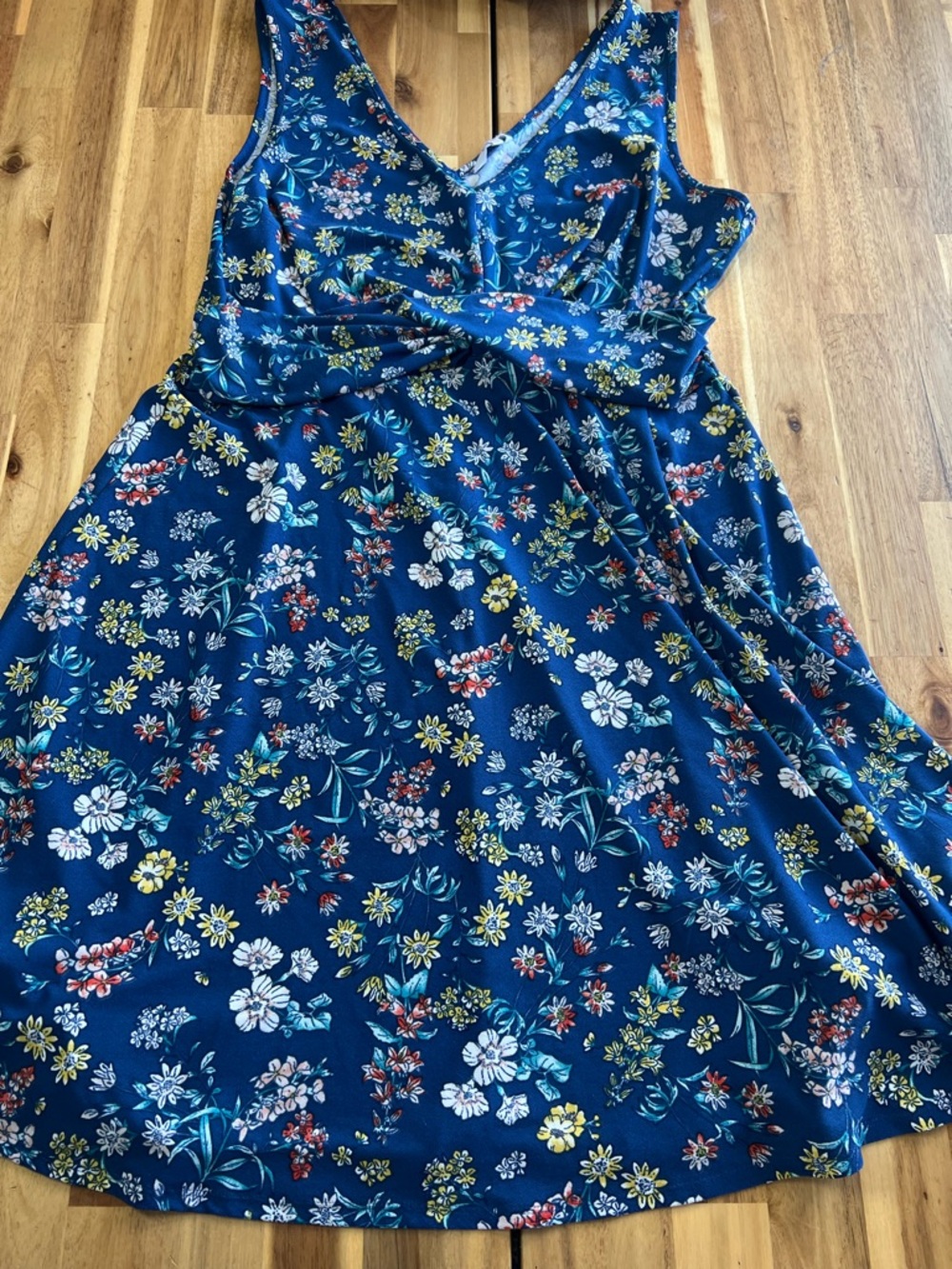 Candie’s Blue Floral Dress Womens 2XL Sleeveless Fit Flare Skater Plus Size